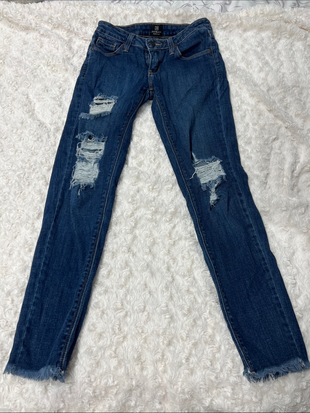 Just Black Denim Dark Blue Distressed Skinny Jeans